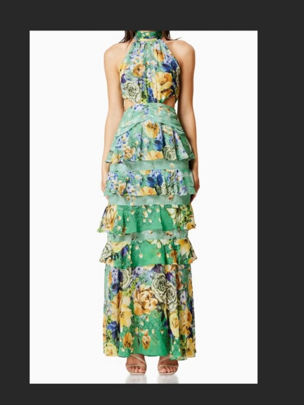 Elliatt Green Floral Tiered Halter Maxi Dress